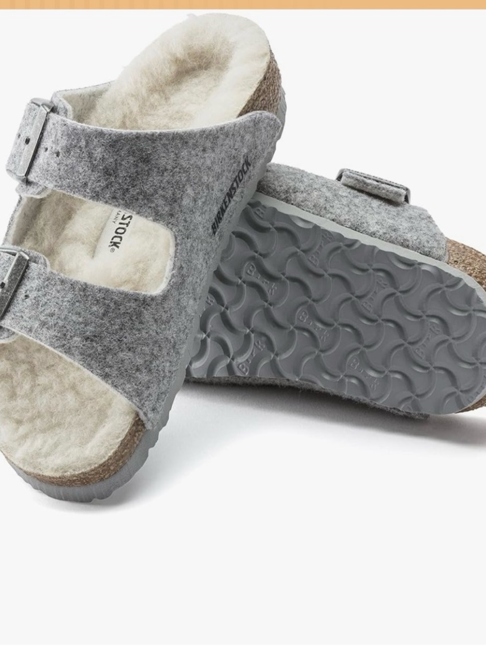 Birkenstock Arizona Gray Felt Double-Strap Shearling Slides Size 31